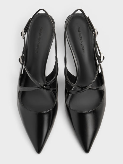 CHARLES & KEITH Signature | Pauline Patent Crossover Kitten Heels - Black