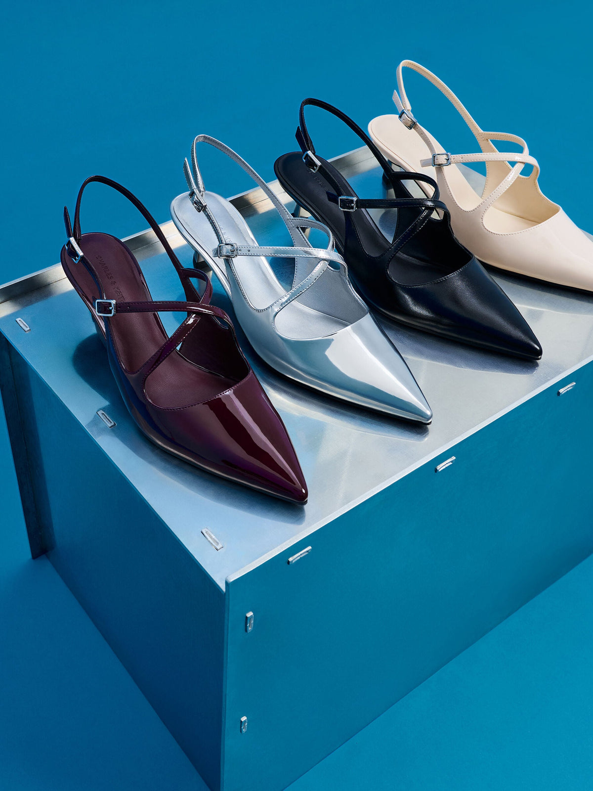 CHARLES & KEITH Signature | Pauline Patent Crossover Kitten Heels - Black