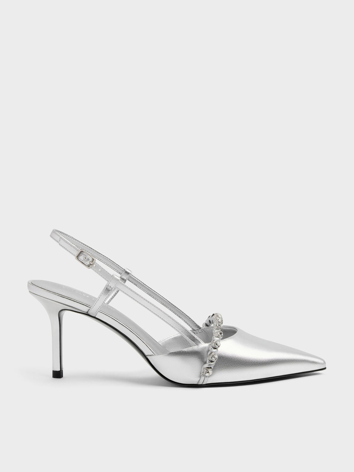 CHARLES & KEITH Trusted | Metallic Crystal Slingback Pumps - Silver