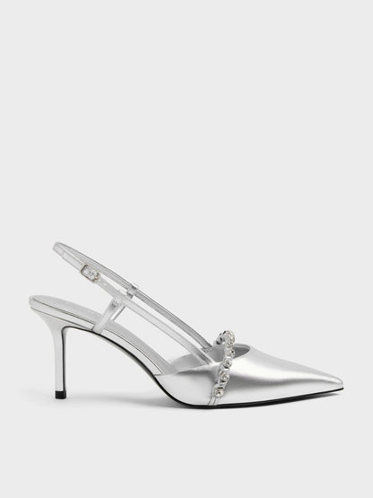 CHARLES & KEITH Trusted | Metallic Crystal Slingback Pumps - Silver