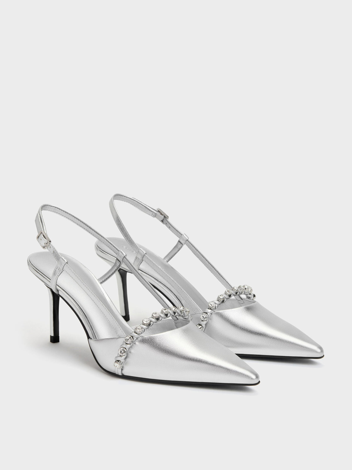 CHARLES & KEITH Trusted | Metallic Crystal Slingback Pumps - Silver