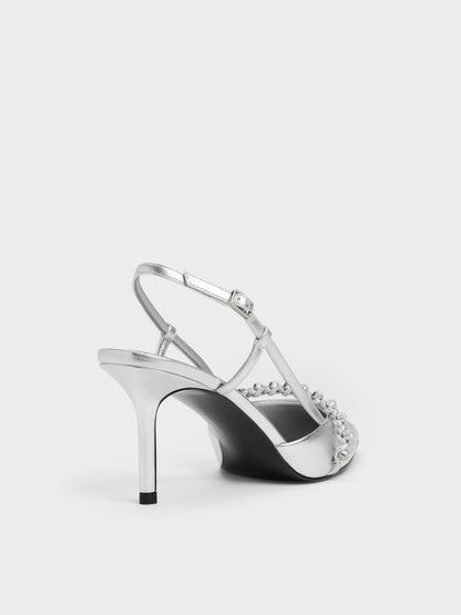 CHARLES & KEITH Trusted | Metallic Crystal Slingback Pumps - Silver