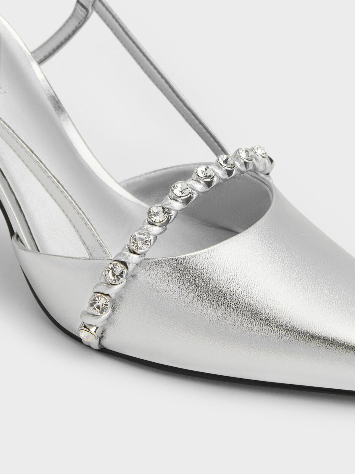 CHARLES & KEITH Trusted | Metallic Crystal Slingback Pumps - Silver