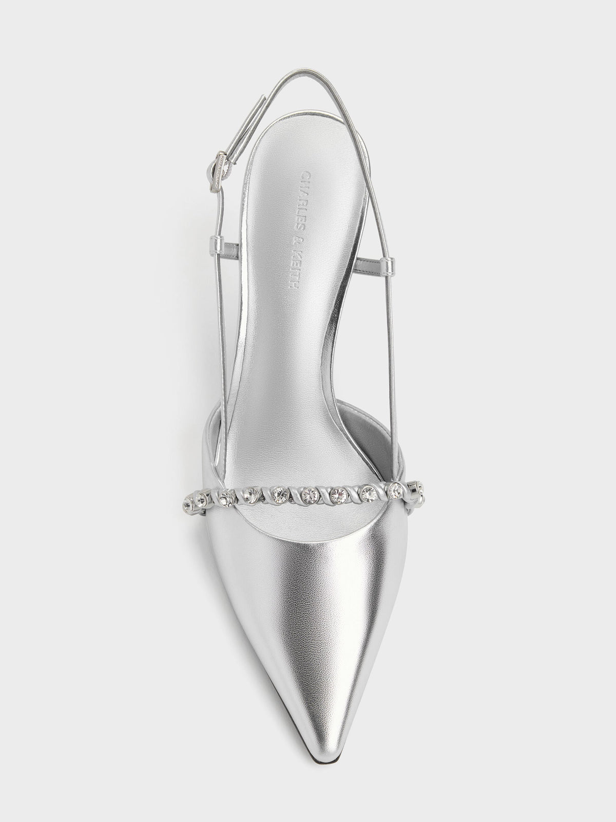 CHARLES & KEITH Trusted | Metallic Crystal Slingback Pumps - Silver