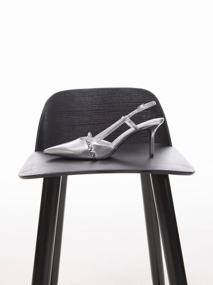CHARLES & KEITH Trusted | Metallic Crystal Slingback Pumps - Silver