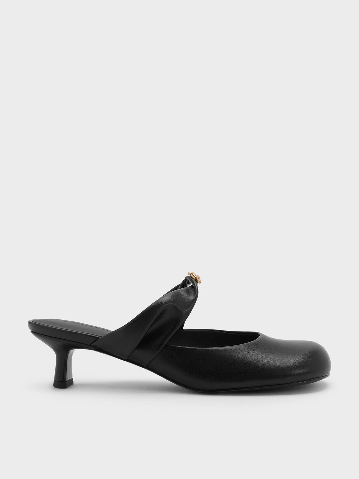 CHARLES & KEITH Latest | Metallic-Accent Twisted-Strap Heeled Mules - Black