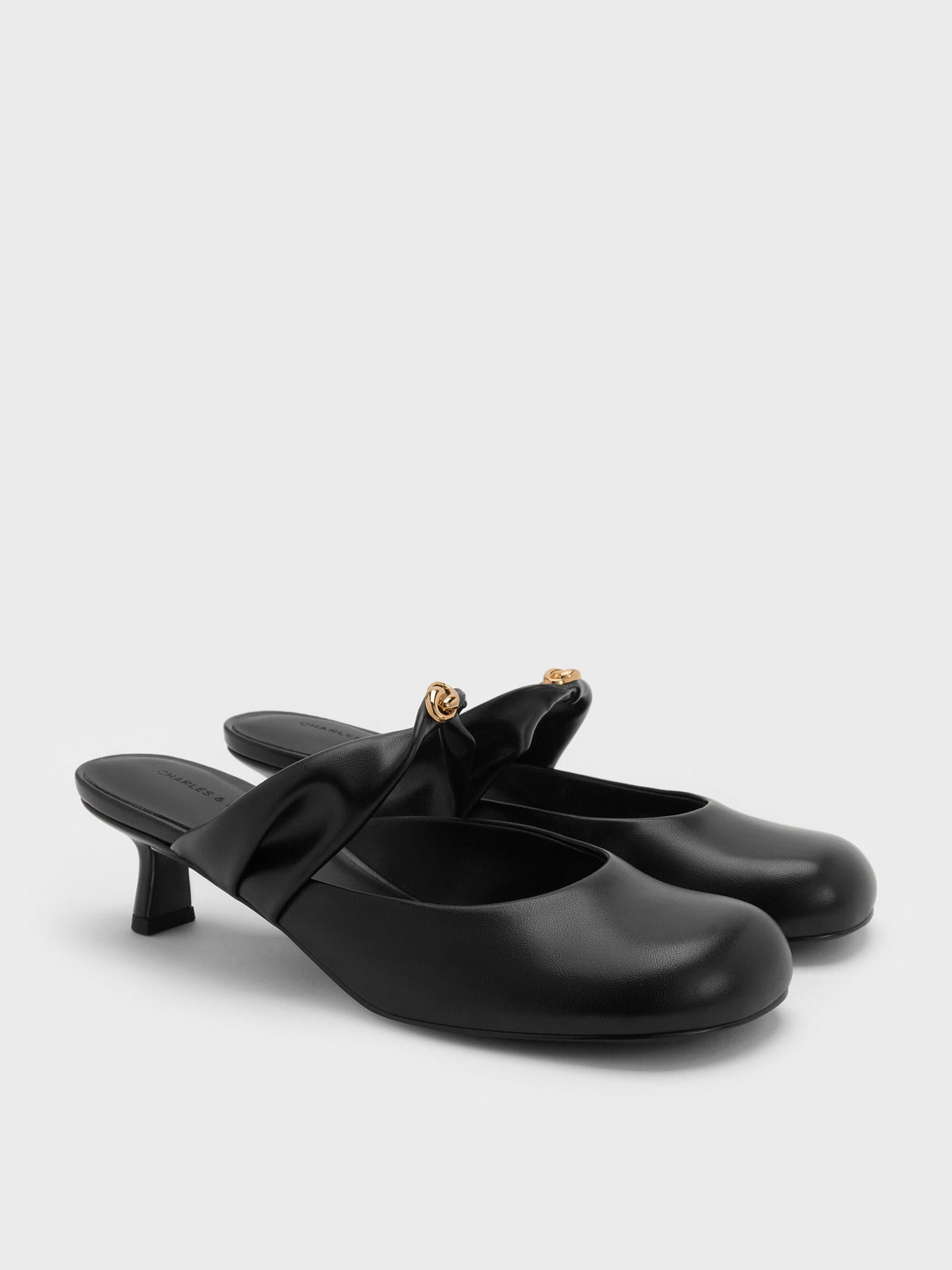 CHARLES & KEITH Latest | Metallic-Accent Twisted-Strap Heeled Mules - Black
