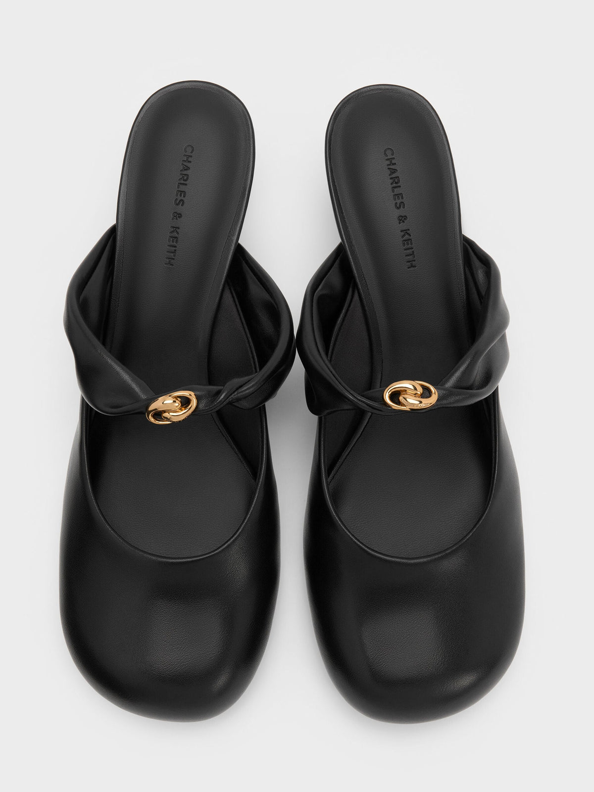 CHARLES & KEITH Latest | Metallic-Accent Twisted-Strap Heeled Mules - Black