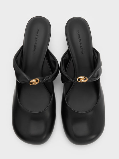 CHARLES & KEITH Latest | Metallic-Accent Twisted-Strap Heeled Mules - Black