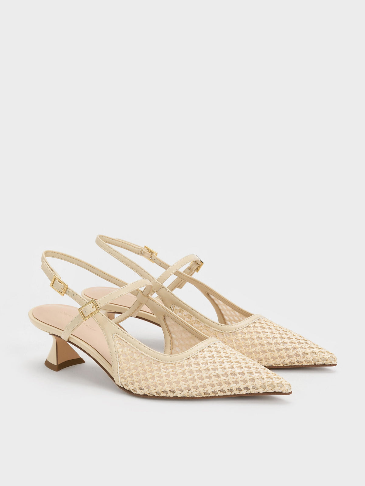 CHARLES & KEITH Deals | Raffia Sculptural-Heel Slingback Pumps - Beige