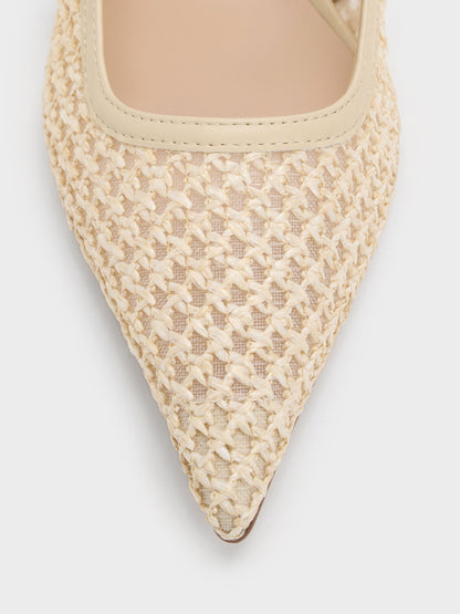 CHARLES & KEITH Deals | Raffia Sculptural-Heel Slingback Pumps - Beige