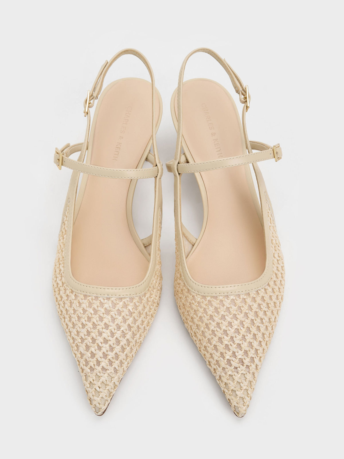CHARLES & KEITH Deals | Raffia Sculptural-Heel Slingback Pumps - Beige