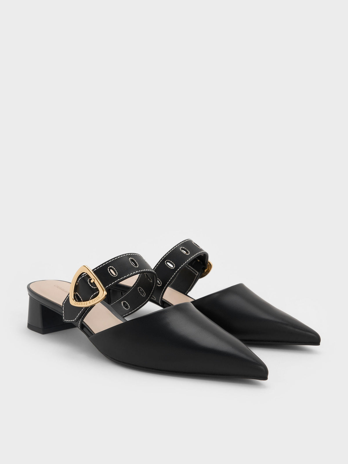 CHARLES & KEITH Latest | Sepphe Buckle-Strap Heeled Mules - Black