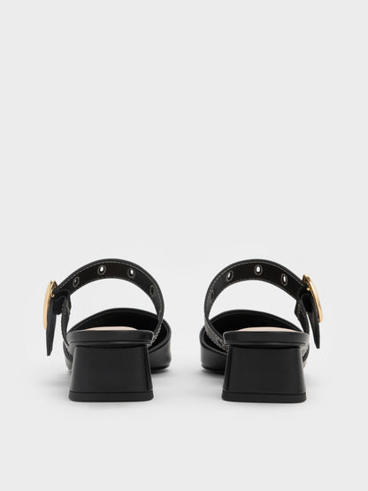CHARLES & KEITH Latest | Sepphe Buckle-Strap Heeled Mules - Black