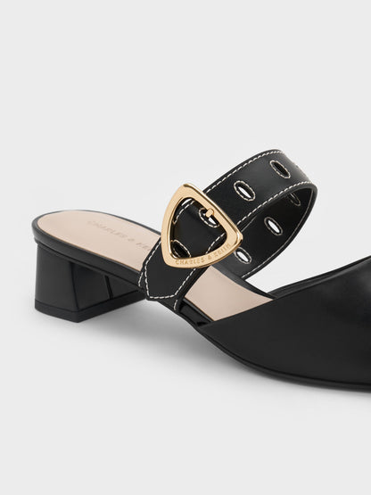 CHARLES & KEITH Latest | Sepphe Buckle-Strap Heeled Mules - Black