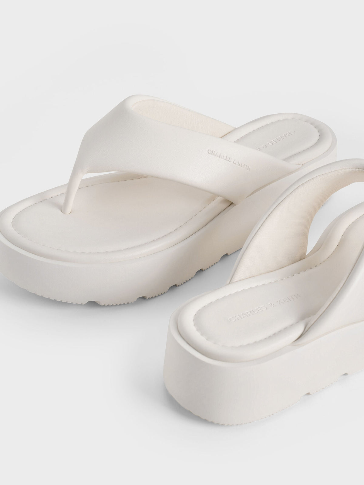 CHARLES & KEITH Customer Favorite | V-Strap Flatform Thong Sandals - White