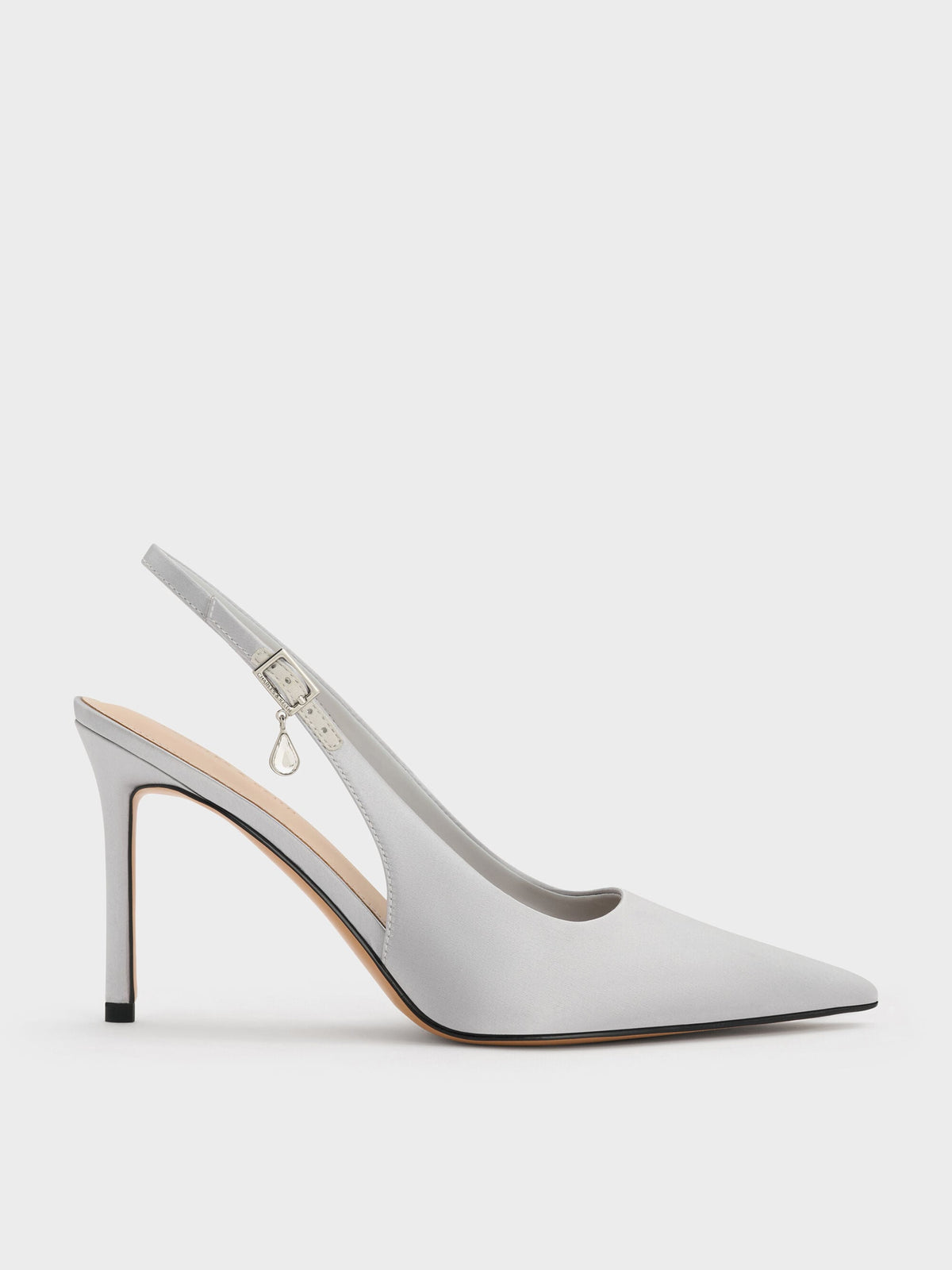 CHARLES & KEITH Signature | Teardrop-Crystal Pointed Slingback Pumps - Silver