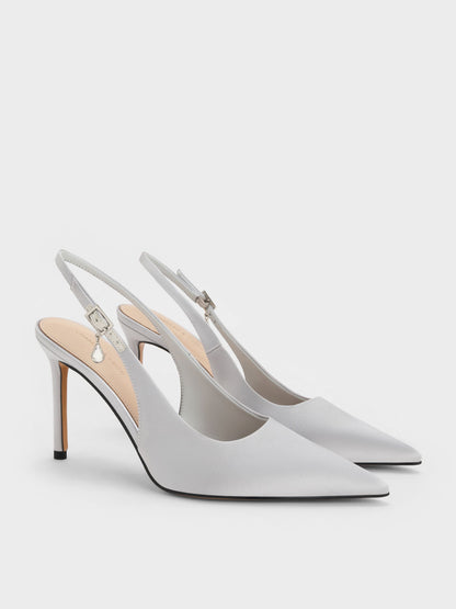 CHARLES & KEITH Signature | Teardrop-Crystal Pointed Slingback Pumps - Silver