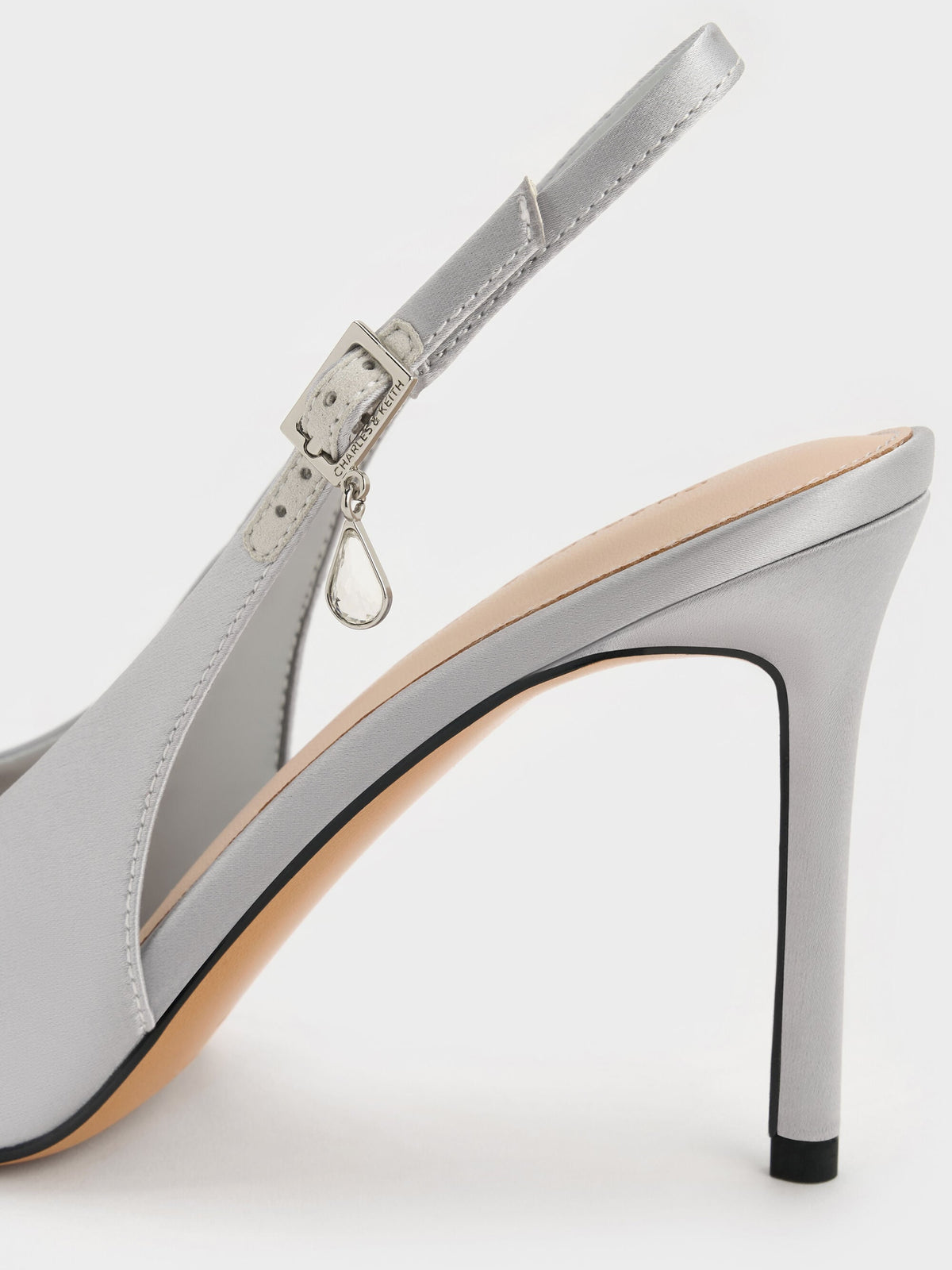 CHARLES & KEITH Signature | Teardrop-Crystal Pointed Slingback Pumps - Silver