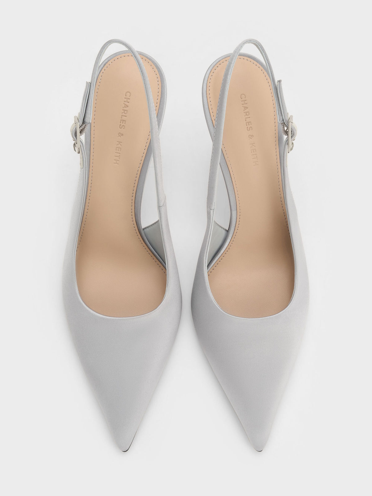 CHARLES & KEITH Signature | Teardrop-Crystal Pointed Slingback Pumps - Silver