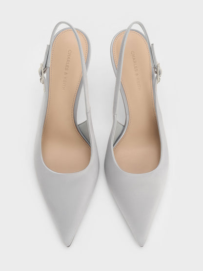 CHARLES & KEITH Signature | Teardrop-Crystal Pointed Slingback Pumps - Silver