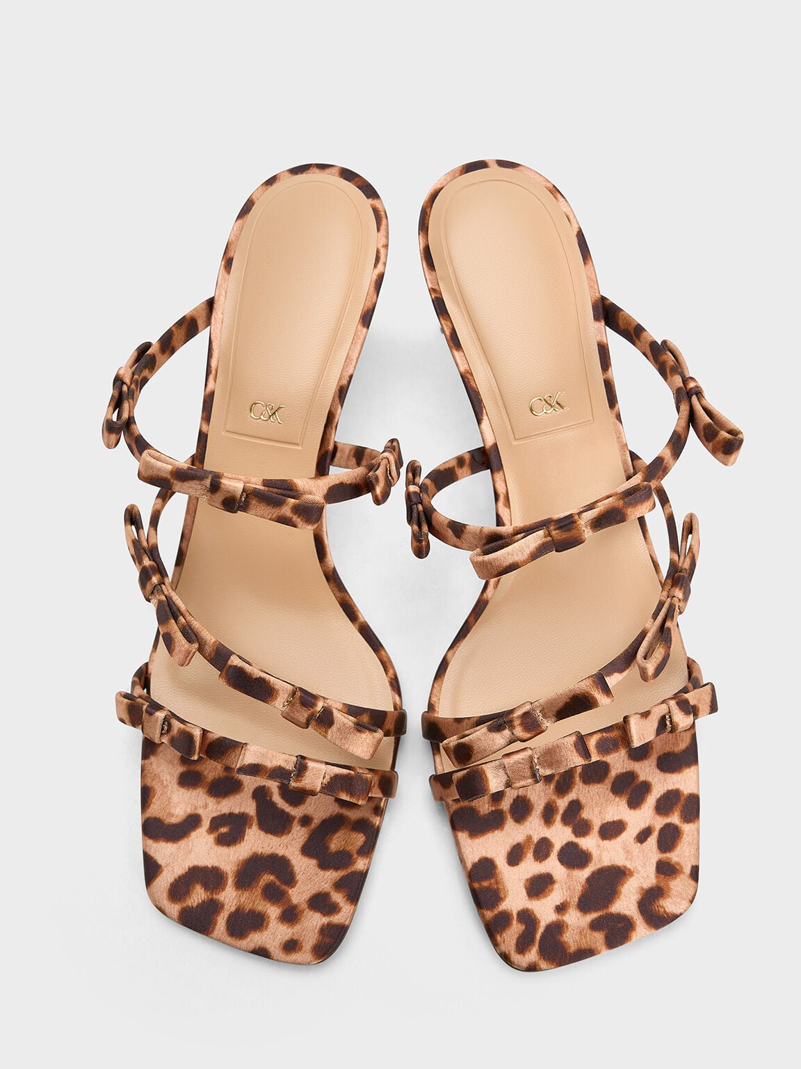 CHARLES & KEITH Essential | Jessy Leopard-Print Bow Heeled Sandals - Multi