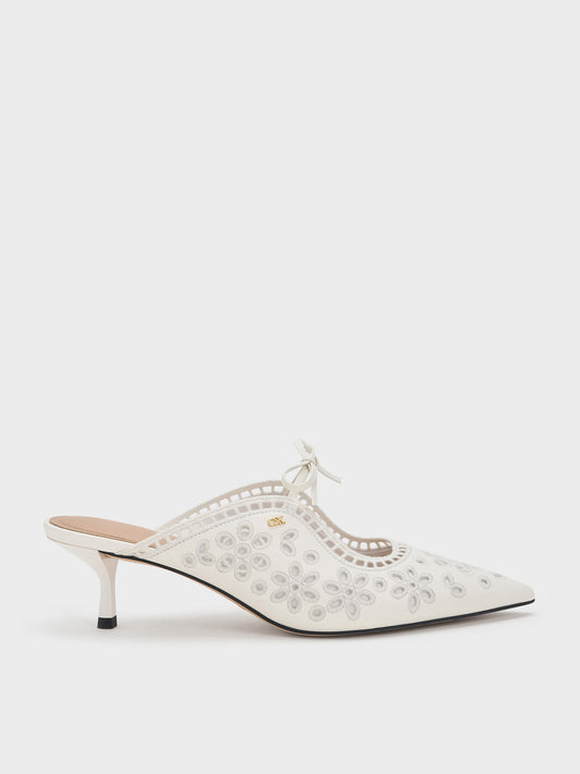CHARLES & KEITH Best Price | Leather Embroidered Heeled Mules - White