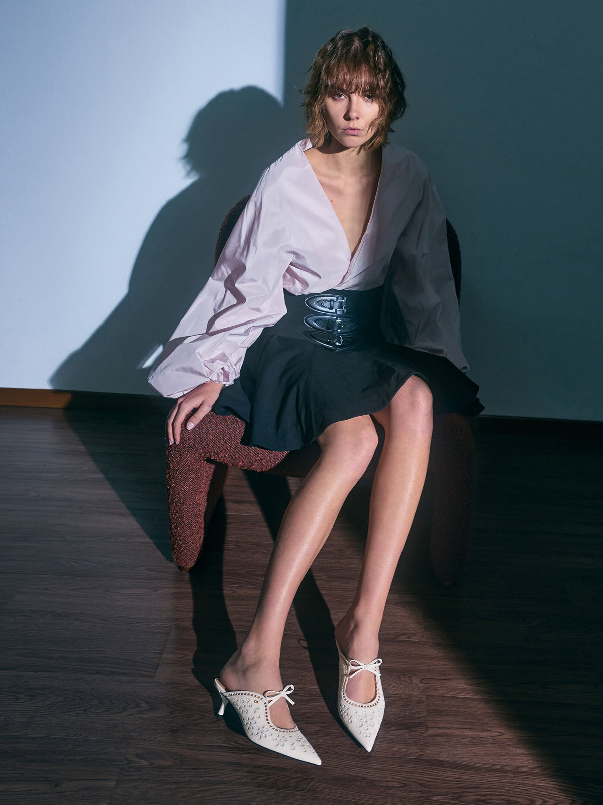 CHARLES & KEITH Best Price | Leather Embroidered Heeled Mules - White