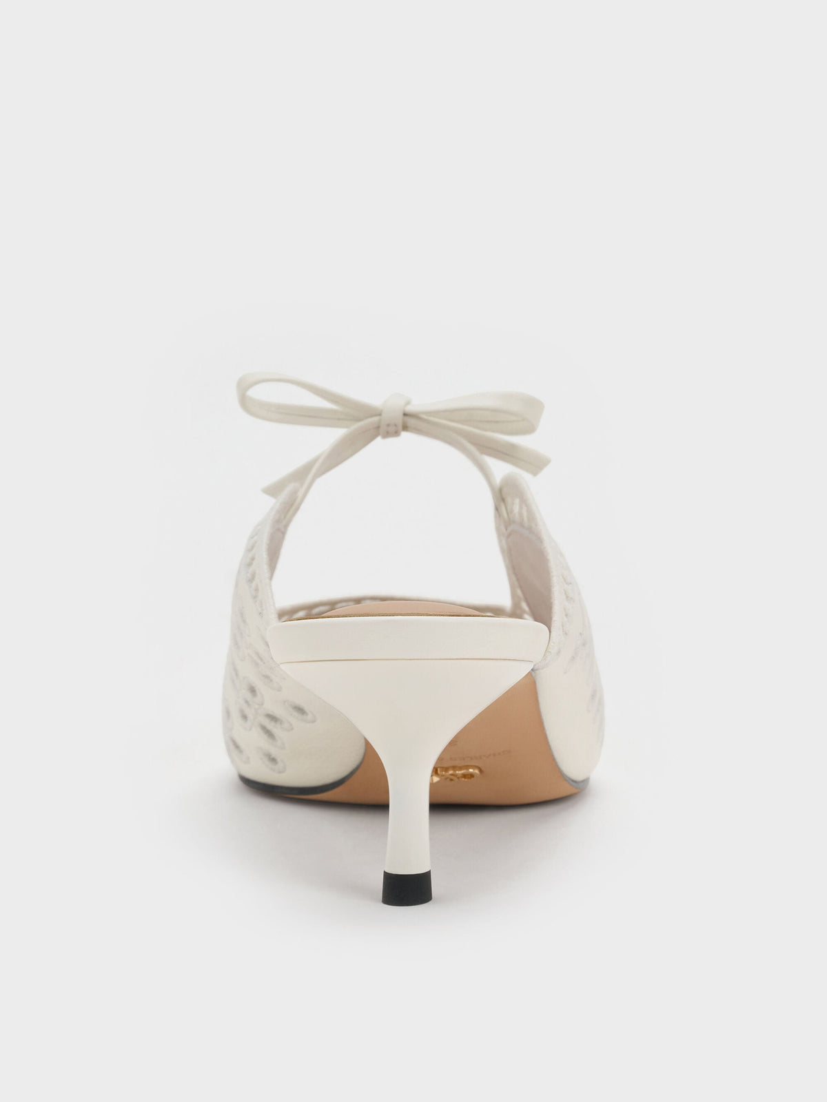 CHARLES & KEITH Best Price | Leather Embroidered Heeled Mules - White