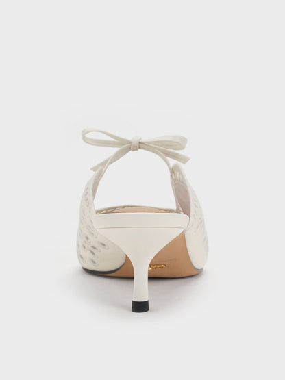 CHARLES & KEITH Best Price | Leather Embroidered Heeled Mules - White