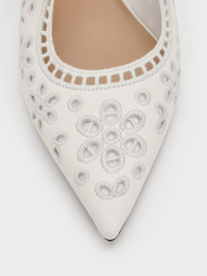 CHARLES & KEITH Best Price | Leather Embroidered Heeled Mules - White