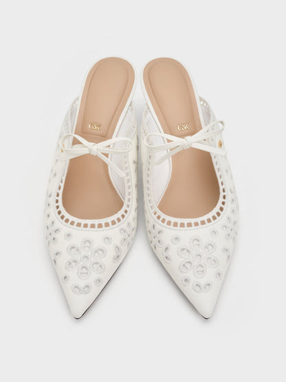 CHARLES & KEITH Best Price | Leather Embroidered Heeled Mules - White
