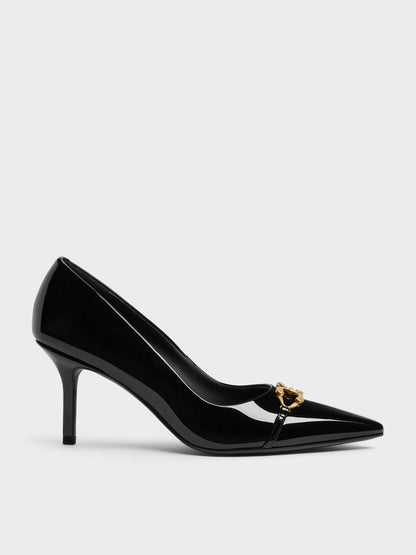 CHARLES & KEITH Special Offer | Patent Metallic-Buckle Pointed Pumps - Black Patent
