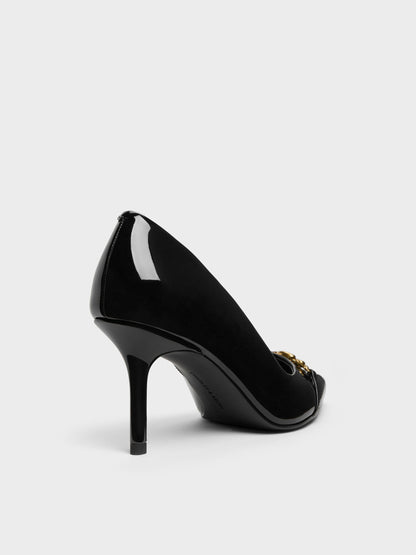 CHARLES & KEITH Special Offer | Patent Metallic-Buckle Pointed Pumps - Black Patent