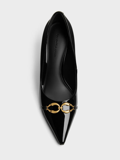 CHARLES & KEITH Special Offer | Patent Metallic-Buckle Pointed Pumps - Black Patent