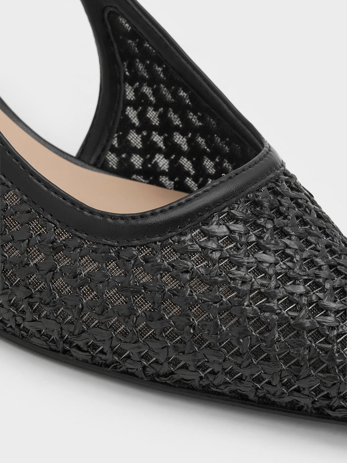 CHARLES & KEITH Popular | Raffia Sculptural-Heel Slingback Pumps - Black Textured