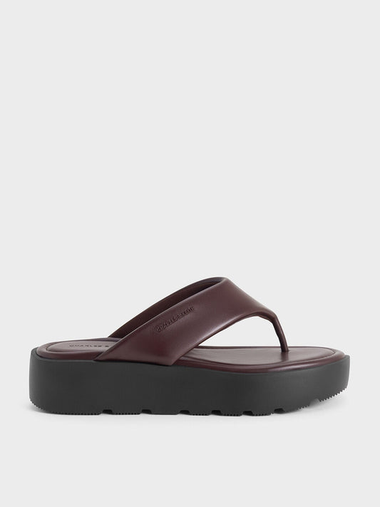 CHARLES & KEITH Essential | V-Strap Flatform Thong Sandals - Burgundy