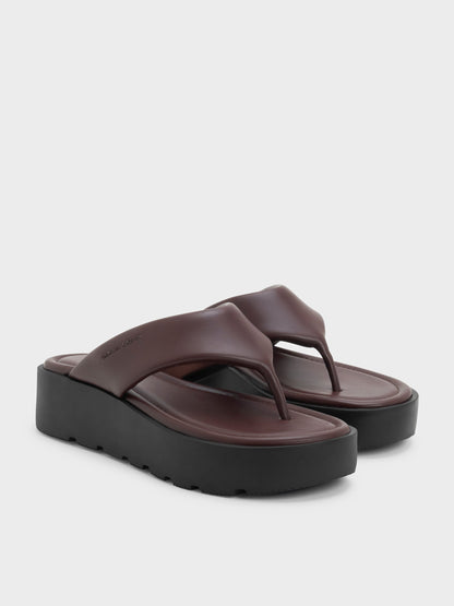 CHARLES & KEITH Essential | V-Strap Flatform Thong Sandals - Burgundy