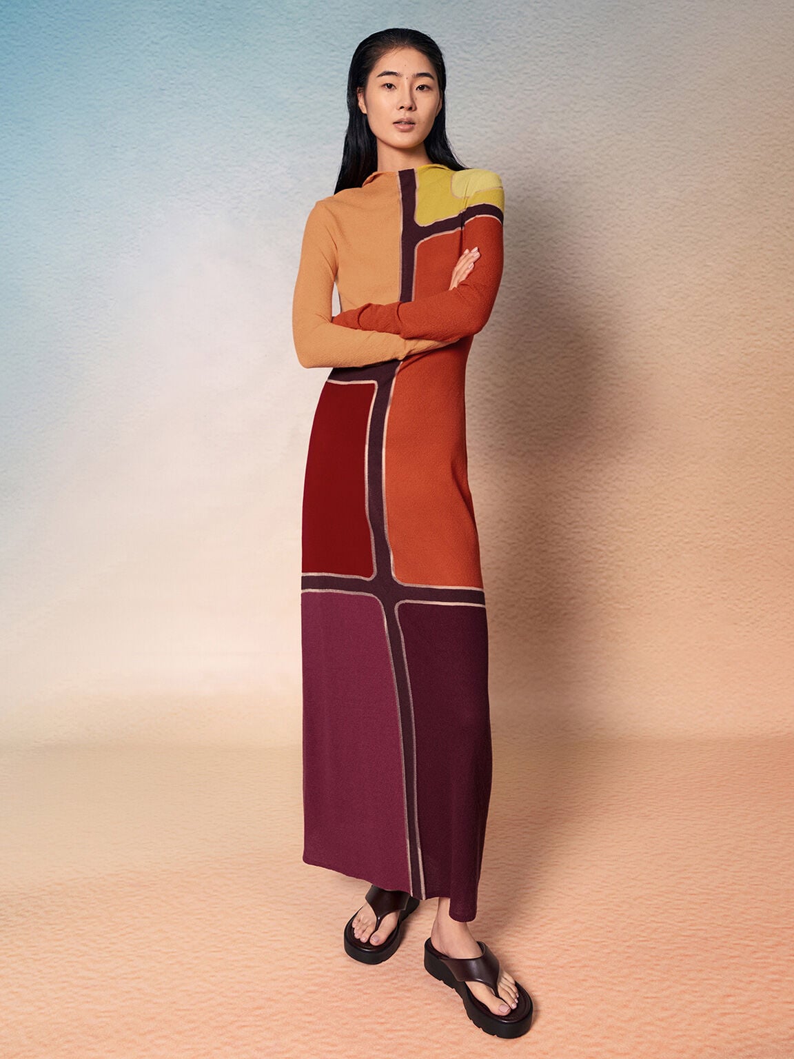 CHARLES & KEITH Essential | V-Strap Flatform Thong Sandals - Burgundy