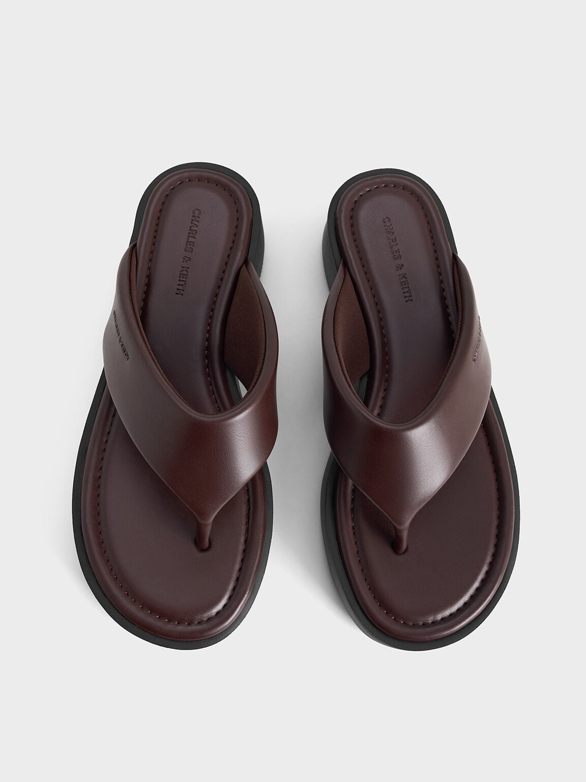CHARLES & KEITH Essential | V-Strap Flatform Thong Sandals - Burgundy