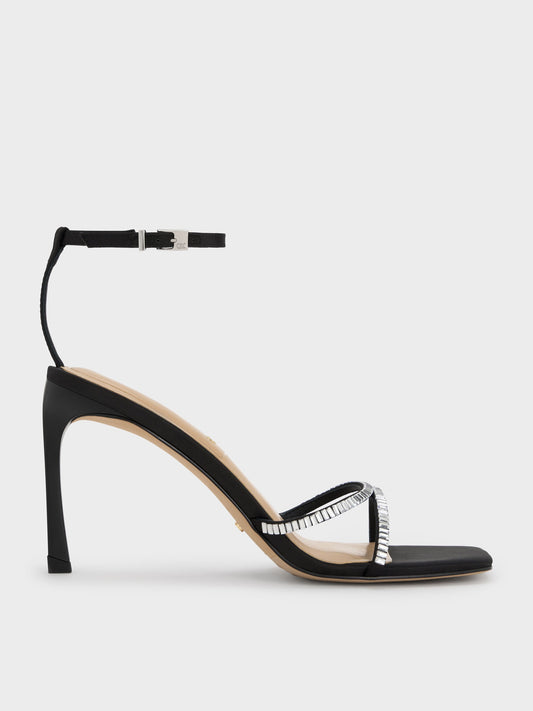 CHARLES & KEITH Essential | Jaylene Gem Stiletto Sandals - Black Textured