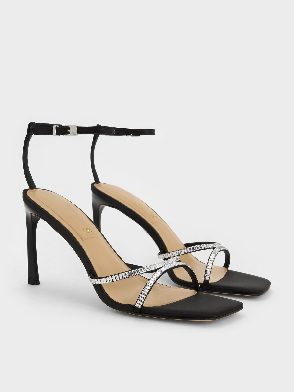 CHARLES & KEITH Essential | Jaylene Gem Stiletto Sandals - Black Textured