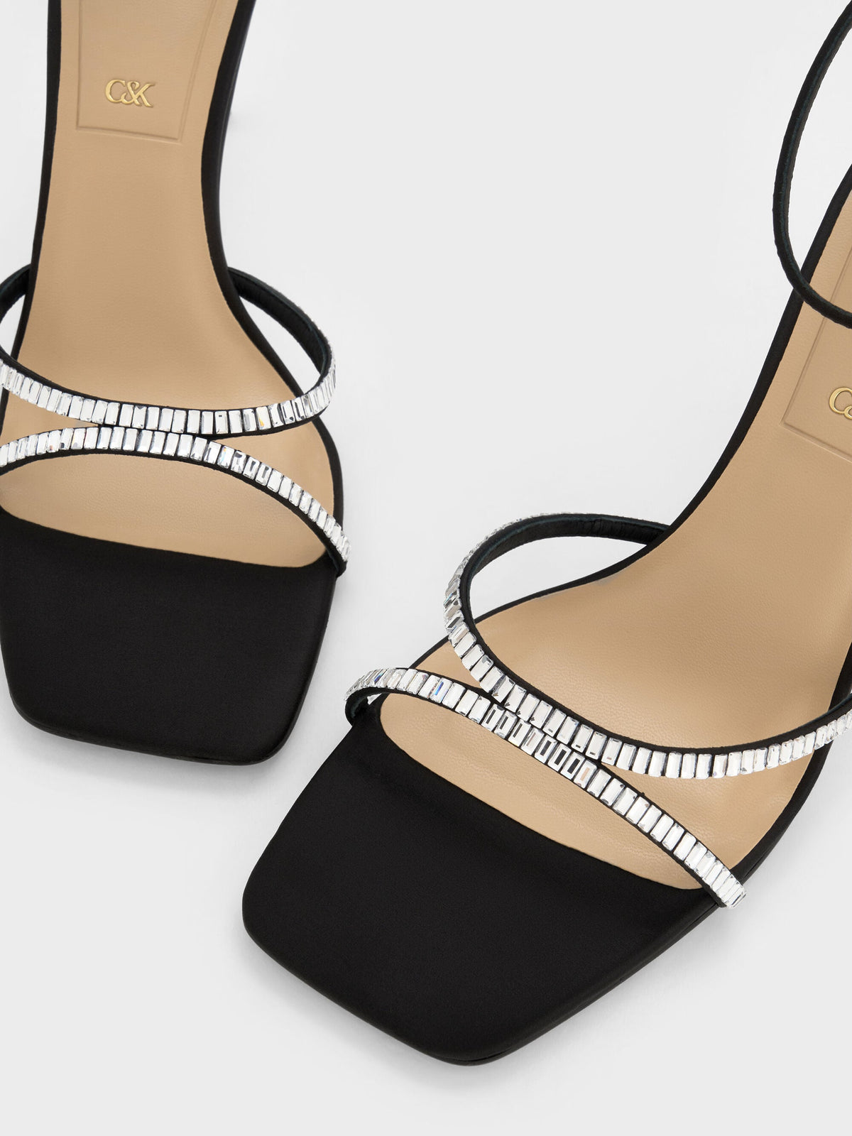 CHARLES & KEITH Essential | Jaylene Gem Stiletto Sandals - Black Textured