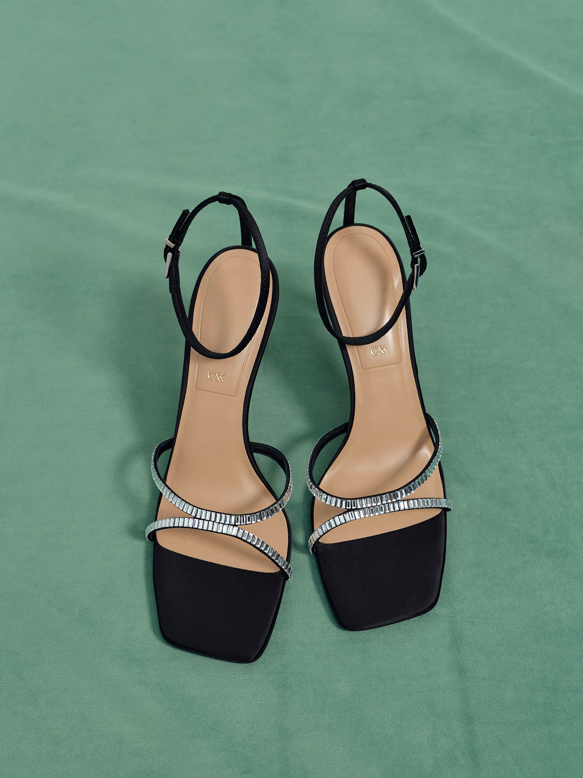 CHARLES & KEITH Essential | Jaylene Gem Stiletto Sandals - Black Textured