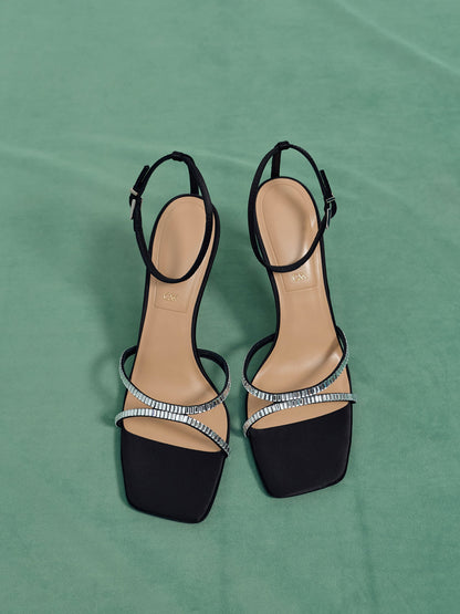 CHARLES & KEITH Essential | Jaylene Gem Stiletto Sandals - Black Textured