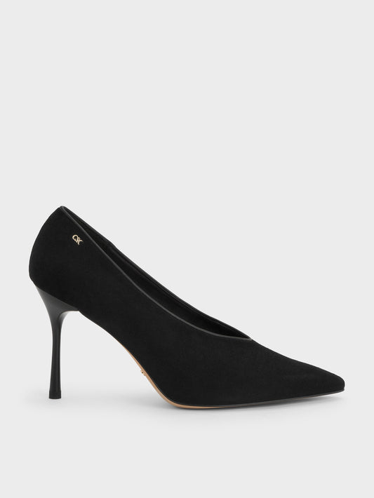 CHARLES & KEITH Everyday | Leather & Suede Pointed Pumps - Black Textured