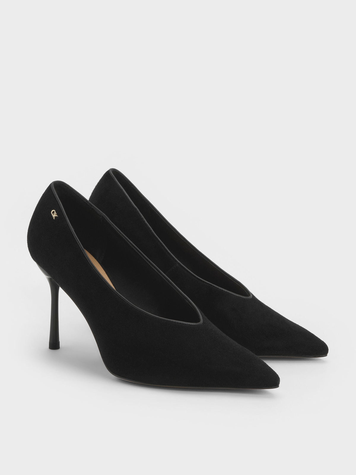 CHARLES & KEITH Everyday | Leather & Suede Pointed Pumps - Black Textured