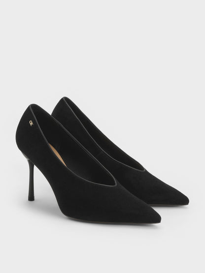 CHARLES & KEITH Everyday | Leather & Suede Pointed Pumps - Black Textured
