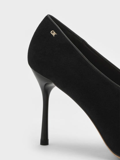 CHARLES & KEITH Everyday | Leather & Suede Pointed Pumps - Black Textured