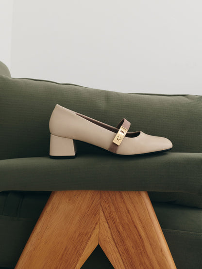 CHARLES & KEITH Signature | Lando Two-Tone Mary Jane Pumps - Chalk